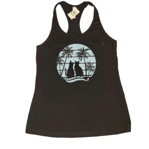 NWT Cat Lady Island Cats Black & Blue Racerback Tank Top Size Med